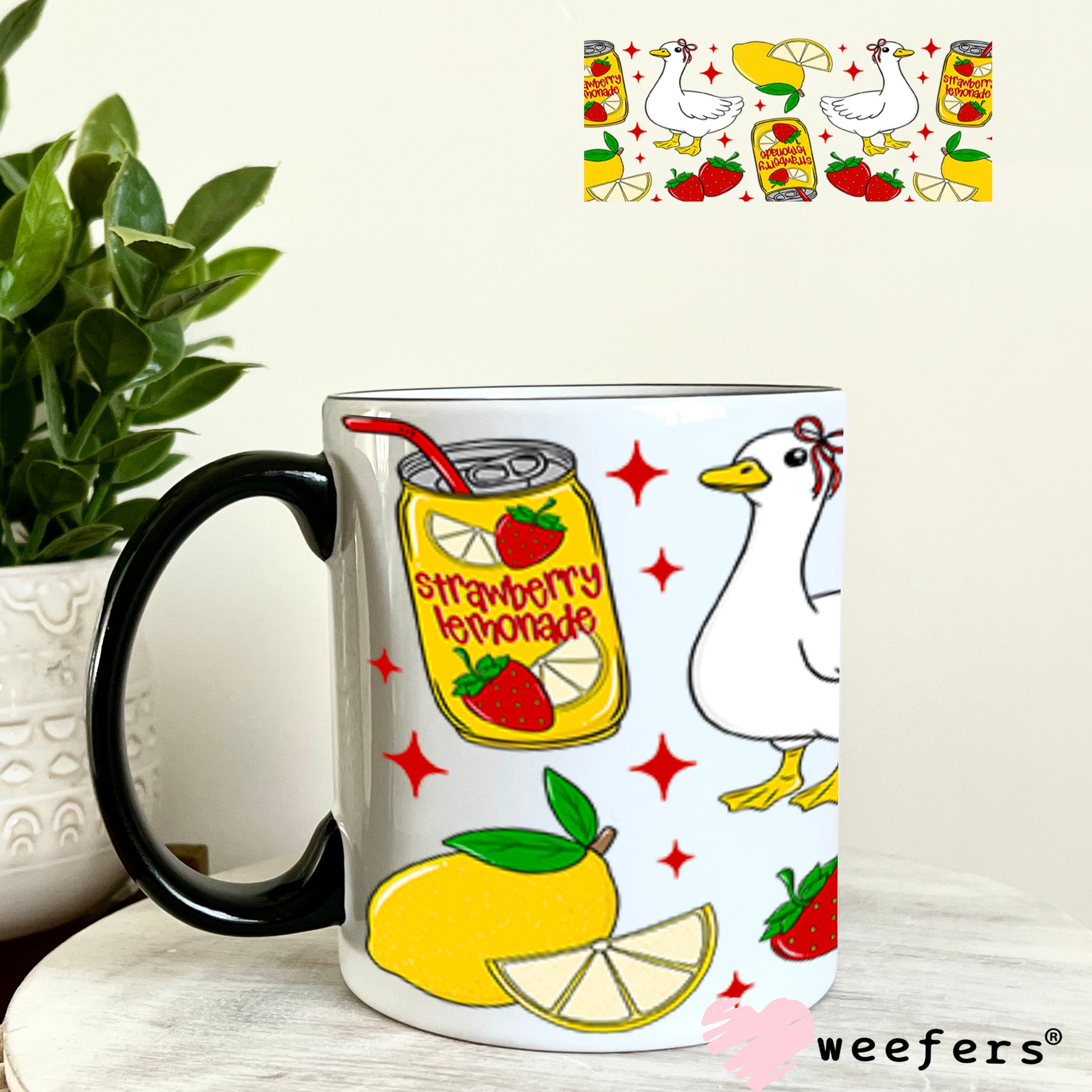 UV DTF Cup Wrap – Strawberry Lemonade Ducks 11oz Coffee Mug Weefers