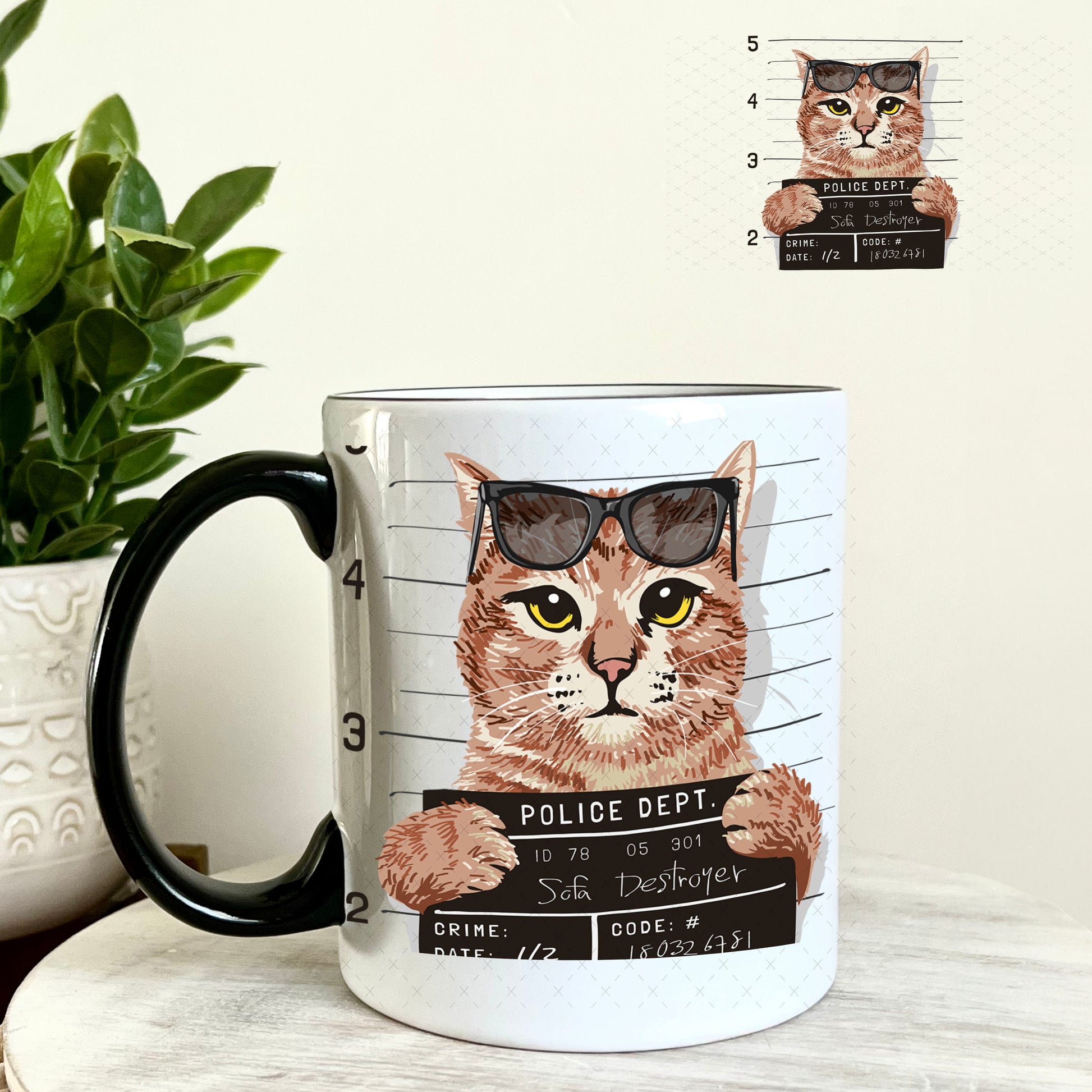 UV DTF Decal - Cat Mug Shot Sofa Destroyer 11oz Coffee Mug Weefers