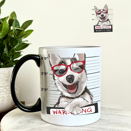 UV DTF Decal - Happy Husky Mug Shot 11oz Coffee Mug Weefers
