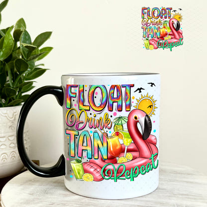 UV DTF Decal - Float Drink Tan Repeat 11oz Coffee Mug Weefers