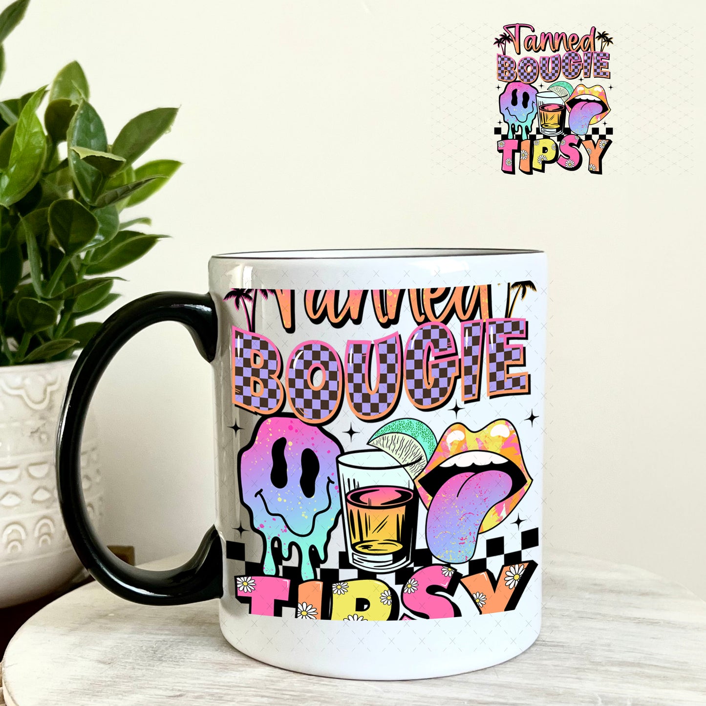 UV DTF Decal - Tanned Bougie Tipsy 11oz Coffee Mug Weefers