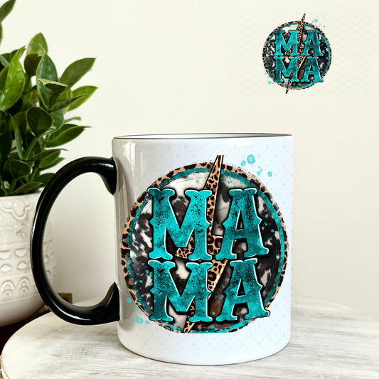 UV DTF Decal - Mama Stacked Teal Western 11oz Coffee Mug Weefers