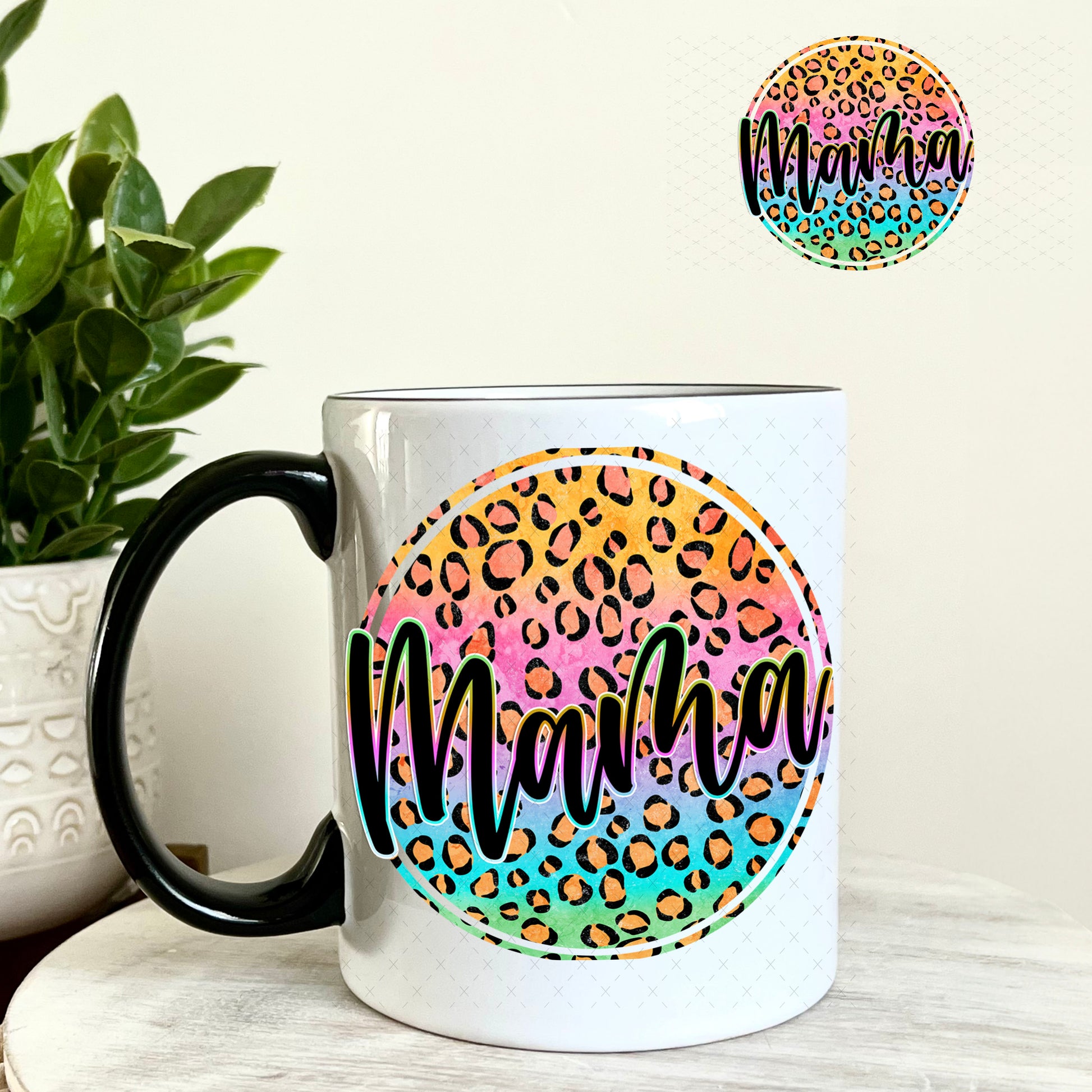 UV DTF Decal - Mama Cheetah Ombre 11oz Coffee Mug Weefers