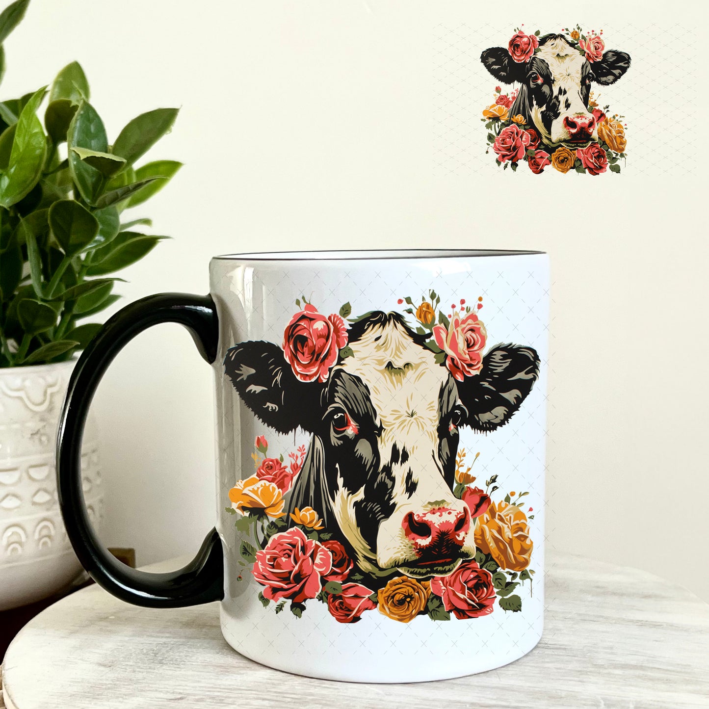 UV DTF Decal - Dairy Cow Florals 11oz Coffee Mug Weefers
