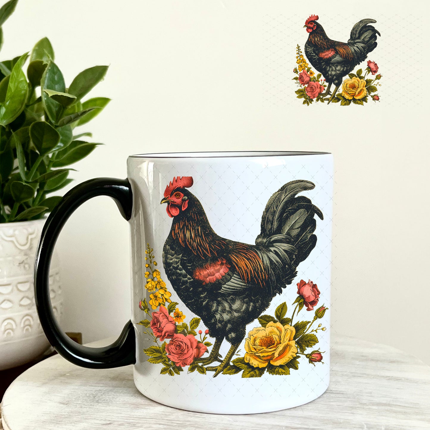 UV DTF Decal - Rooster Florals 11oz Coffee Mug Weefers