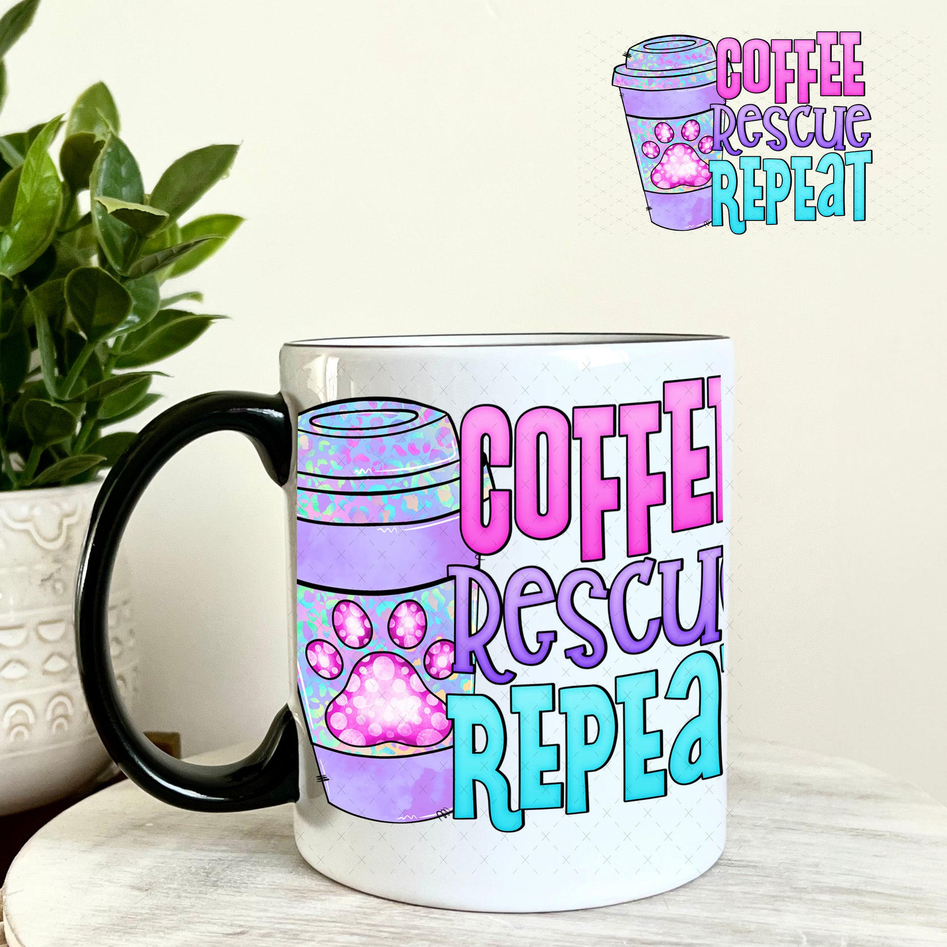 UV DTF Decal - Coffee Rescue Repeat 11oz Coffee Mug Weefers