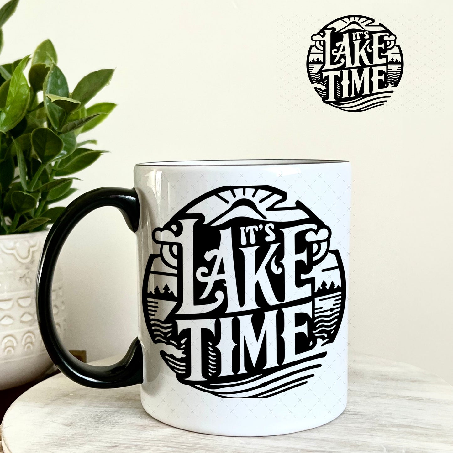 UV DTF Decal - Lake Time Black 11oz Coffee Mug Weefers
