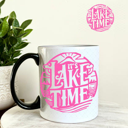 UV DTF Decal - Lake Time Pink 11oz Coffee Mug Weefers