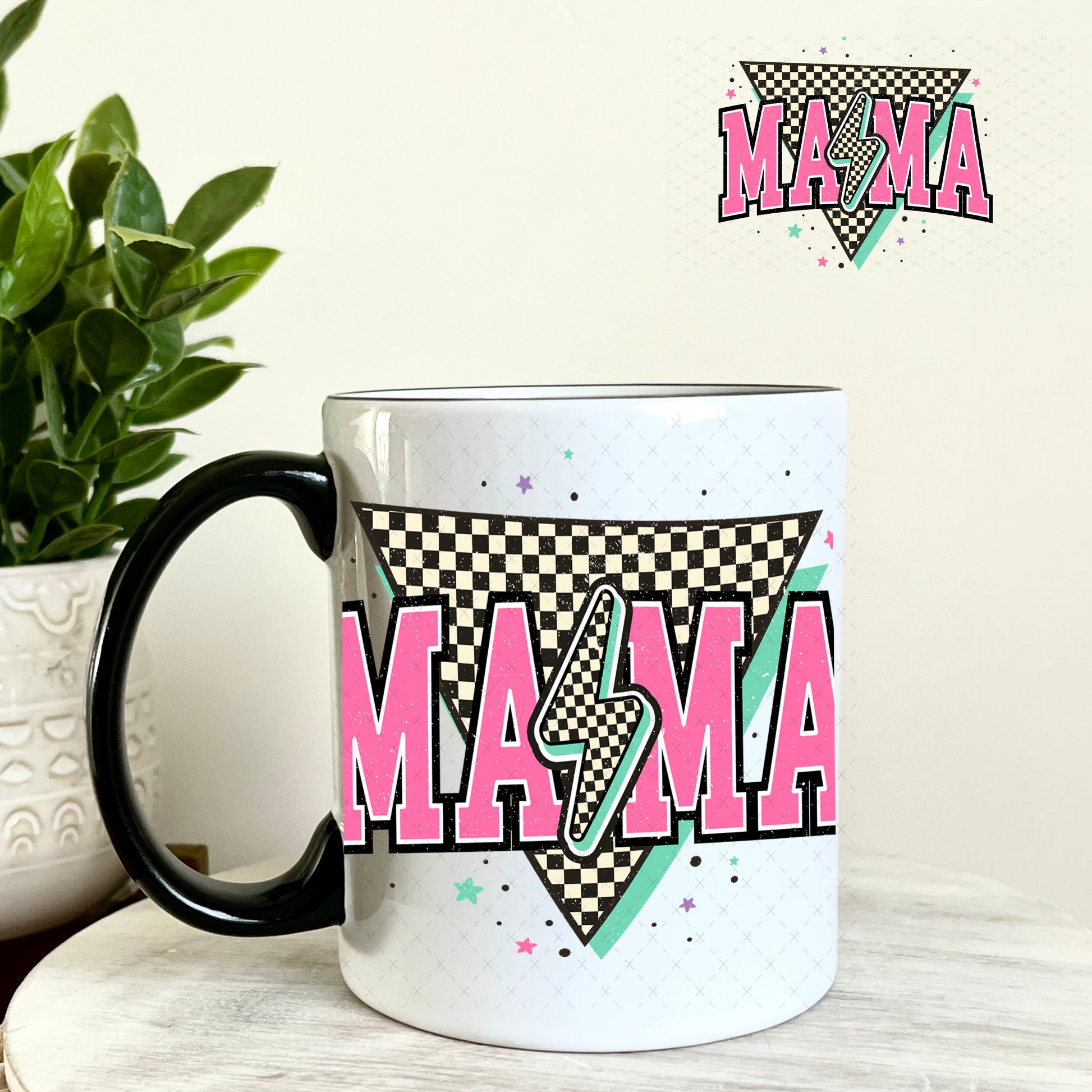 UV DTF Decal - Mama Pink Lightening Bolt 11oz Coffee Mug Weefers