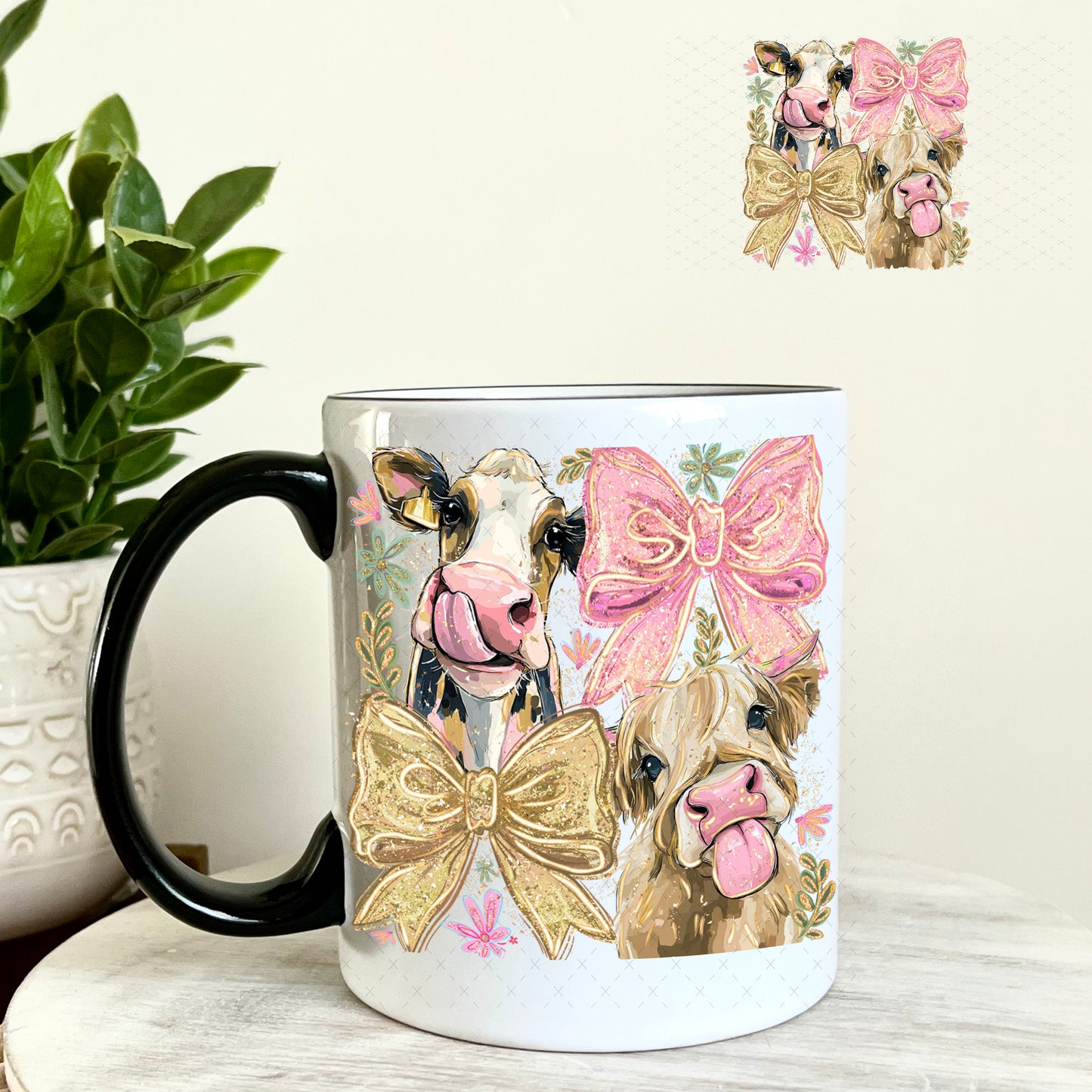UV DTF Decal - Cows and Bows 11oz Coffee Mug Weefers