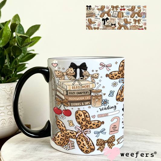 UV DTF Cup Wrap – Leopard Balloon Dog Book Lover 11oz Coffee Mug Weefers