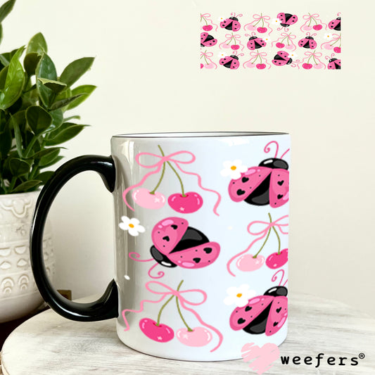 UV DTF Cup Wrap – Pink Ladybugs 11oz Coffee Mug Weefers