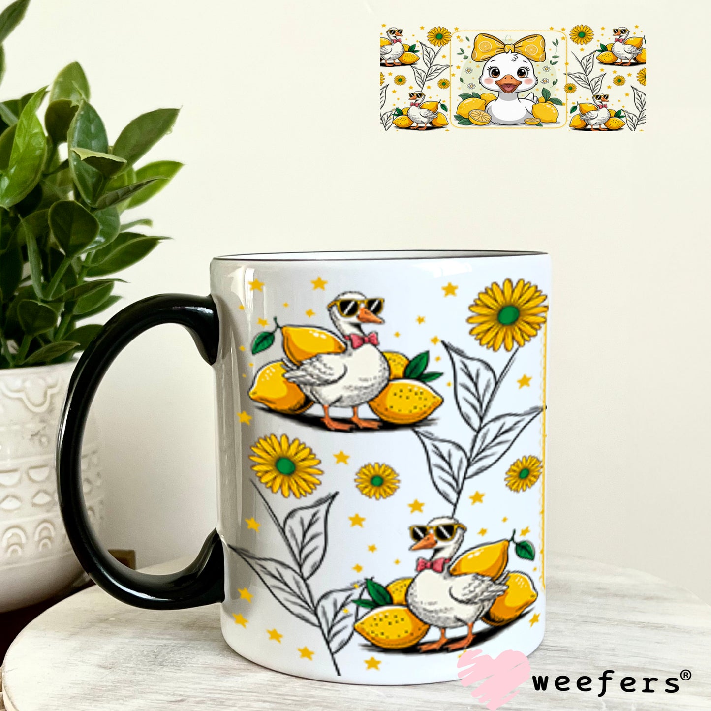 UV DTF Cup Wrap – Yellow Lemons Ducks and Bows 11oz Coffee Mug Weefers