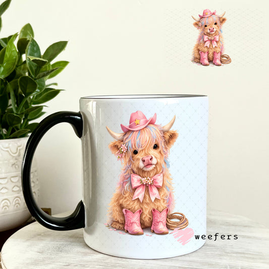 UV DTF Decal - Pink Cowgirl Cow 11oz Coffee Mug Weefers