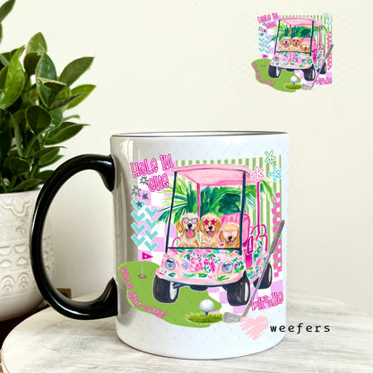 UV DTF Decal - Pink Dog Golf 11oz Coffee Mug Weefers