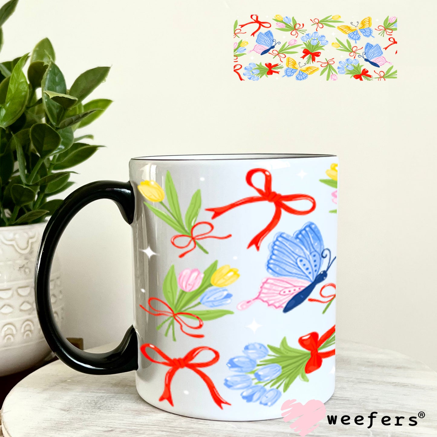 UV DTF Cup Wraps - Bows, Flowers and Butterflies 11oz Coffee Mug Weefers