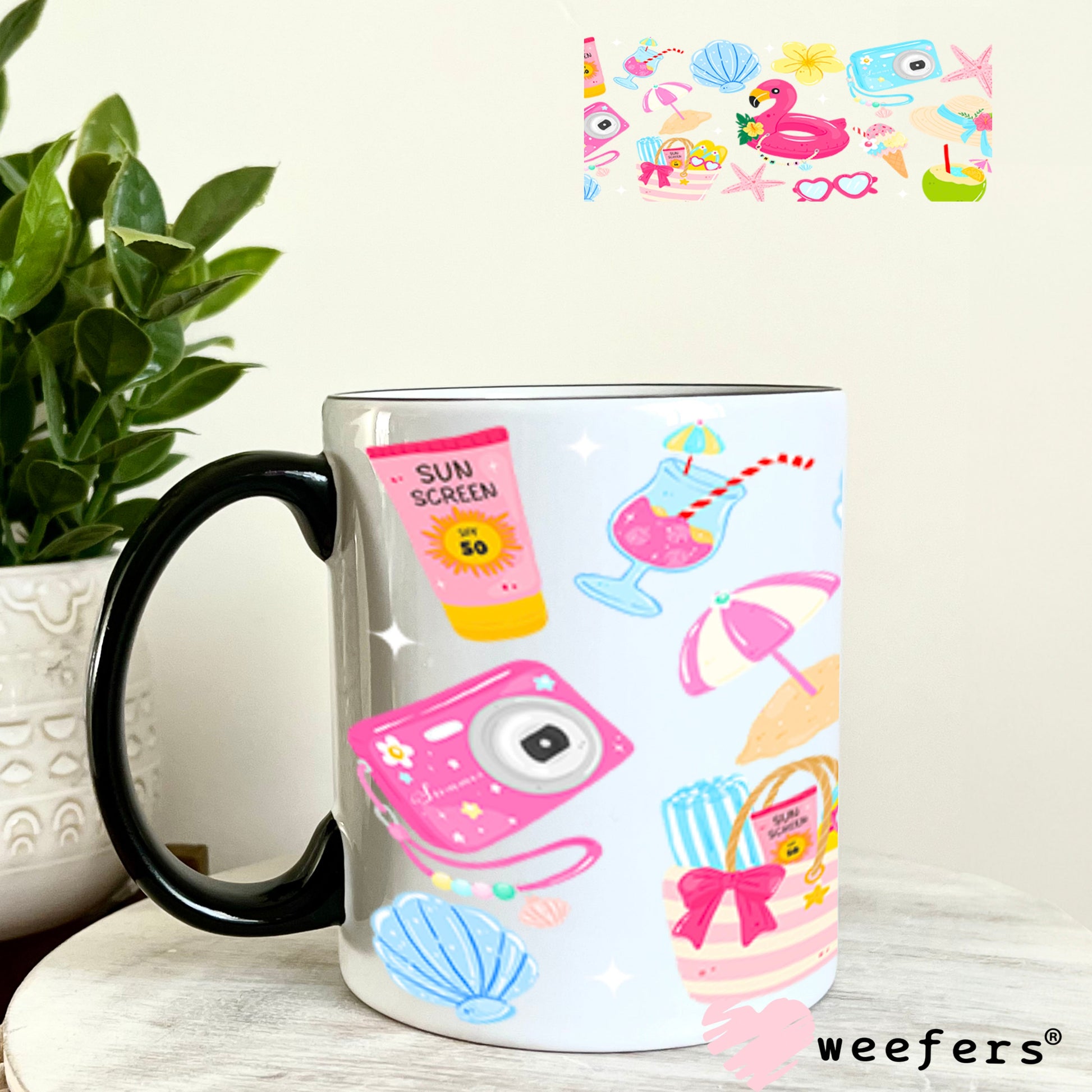 UV DTF Cup Wraps - Flamingo Pool 11oz Coffee Mug Weefers