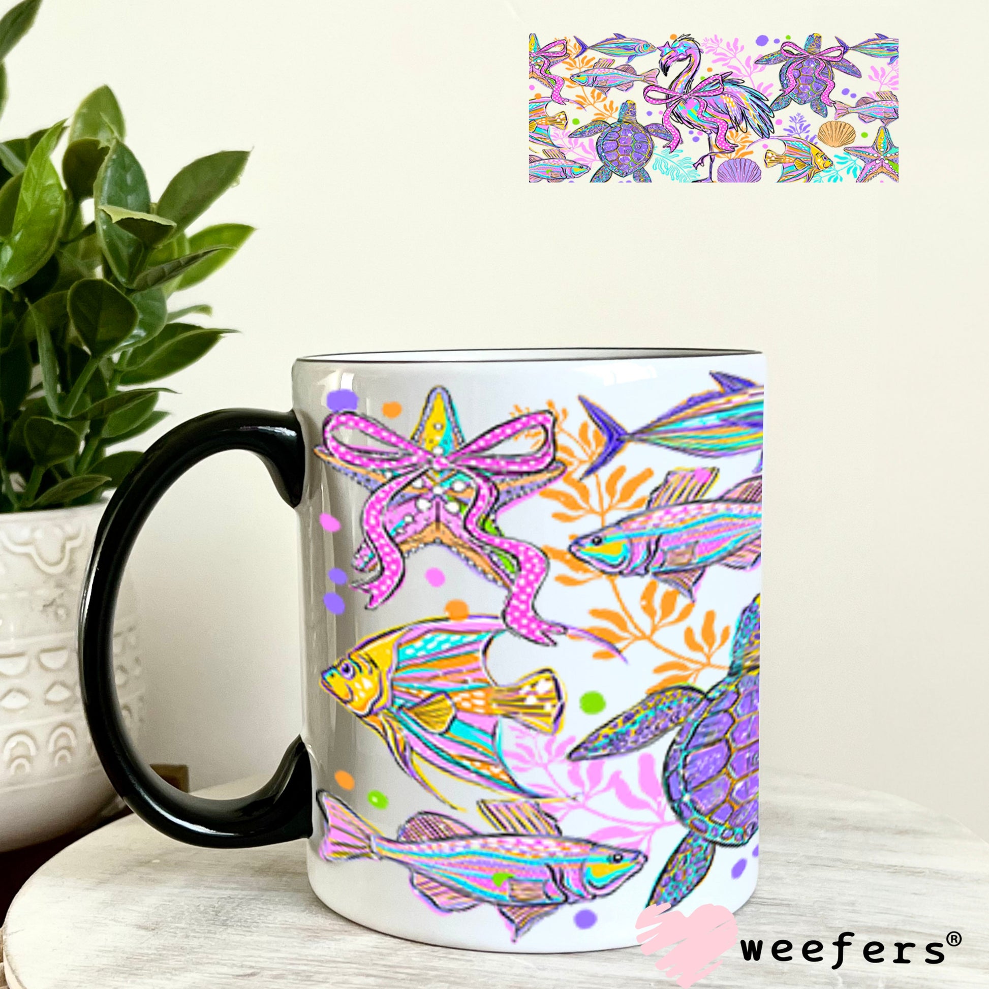 UV DTF Cup Wraps - Flamingo Sea Turtle Ocean Friends 11oz Coffee Mug Weefers