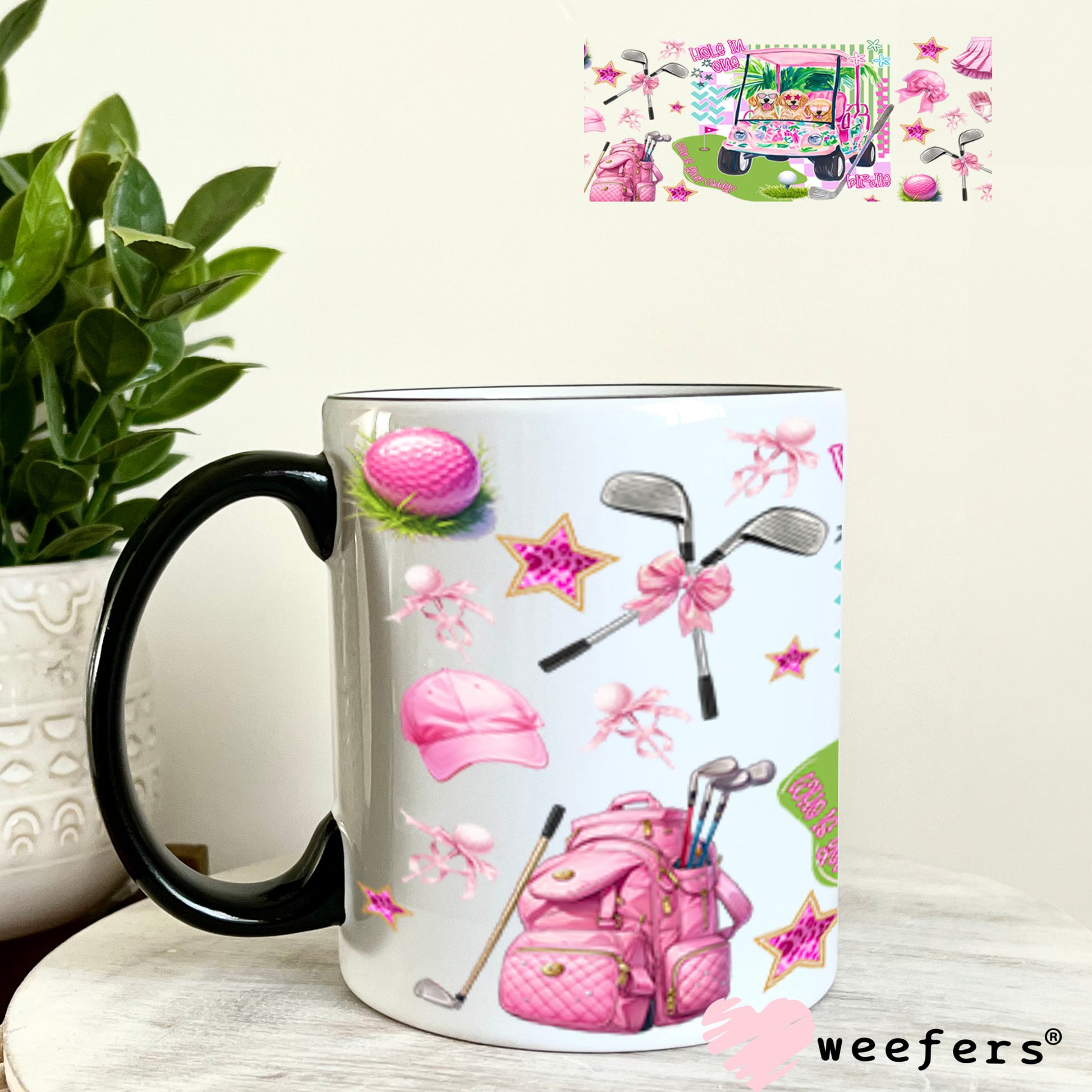 UV DTF Cup Wraps - Pink Dog Golf 11oz Coffee Mug Weefers
