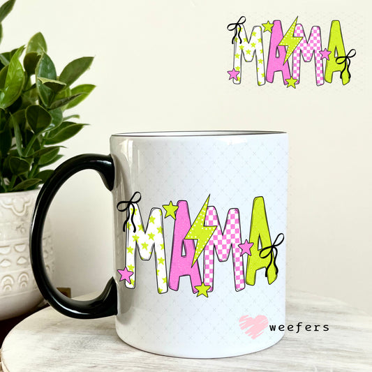 UV DTF Decal - Mama Pink Green Checkered 11oz Coffee Mug Weefers