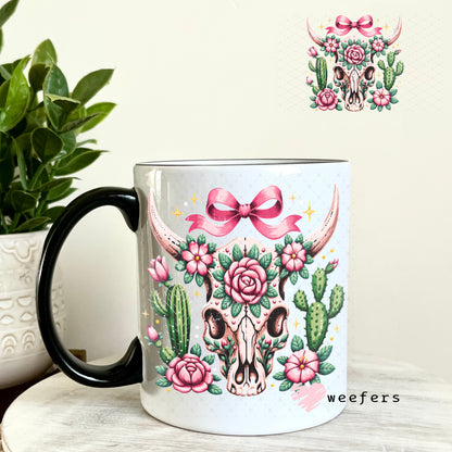 UV DTF Decal - Teal Cow Skull 11oz Coffee Mug Weefers