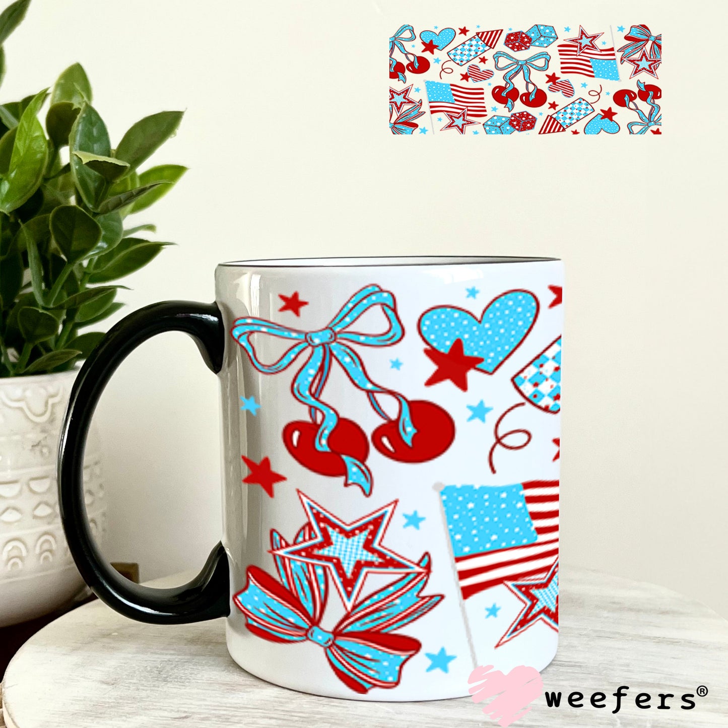 UV DTF Cup Wraps - USA Rockets and Cherries 11oz Coffee Mug Weefers