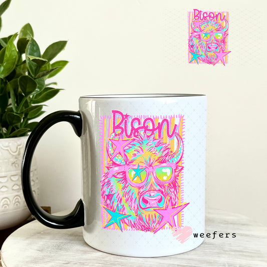 UV DTF Decal - Bison Colorful Mascot 11oz Coffee Mug Weefers