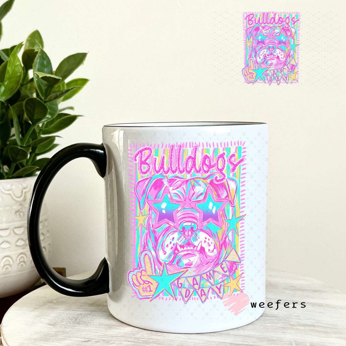 UV DTF Decal - Bulldogs Gameday Colorful Mascot 11oz Coffee Mug Weefers