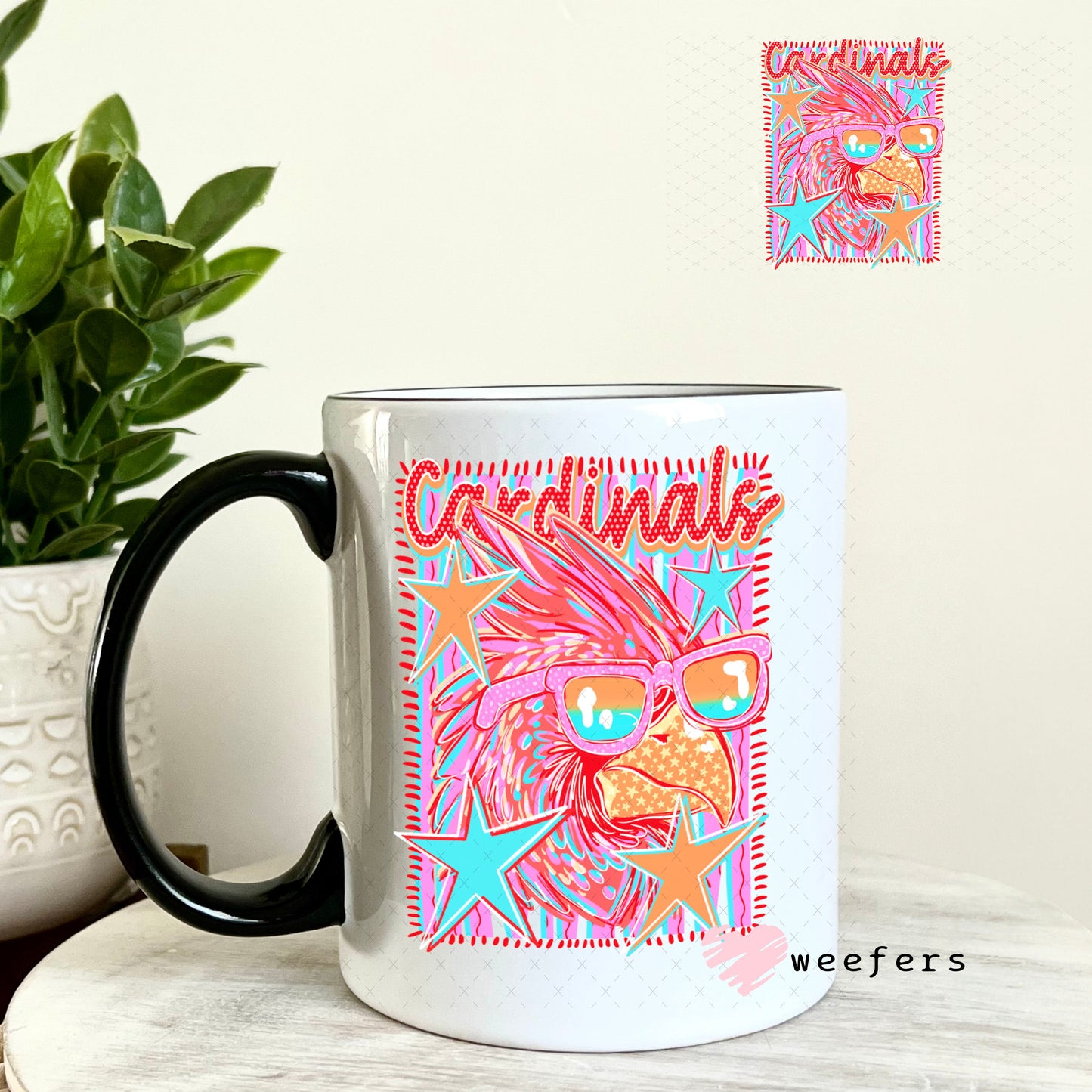 UV DTF Decal - Cardinals Colorful Mascot 11oz Coffee Mug Weefers