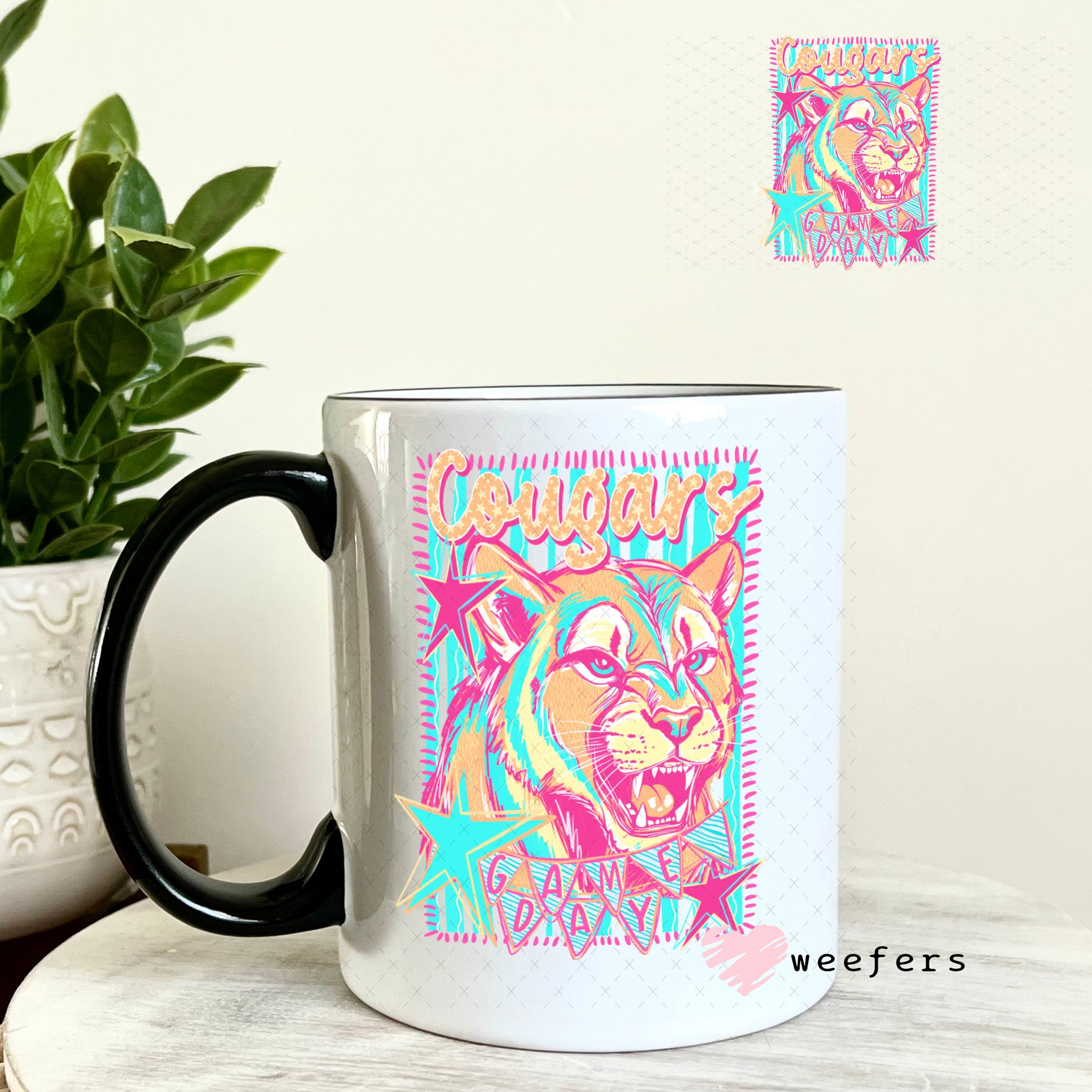 UV DTF Decal - Cougars Game Day Colorful Mascot 11oz Coffee Mug Weefers