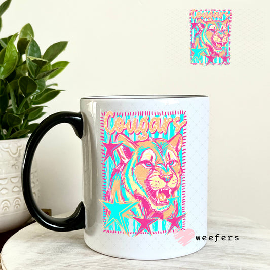 UV DTF Decal - Cougars Colorful Mascot 11oz Coffee Mug Weefers