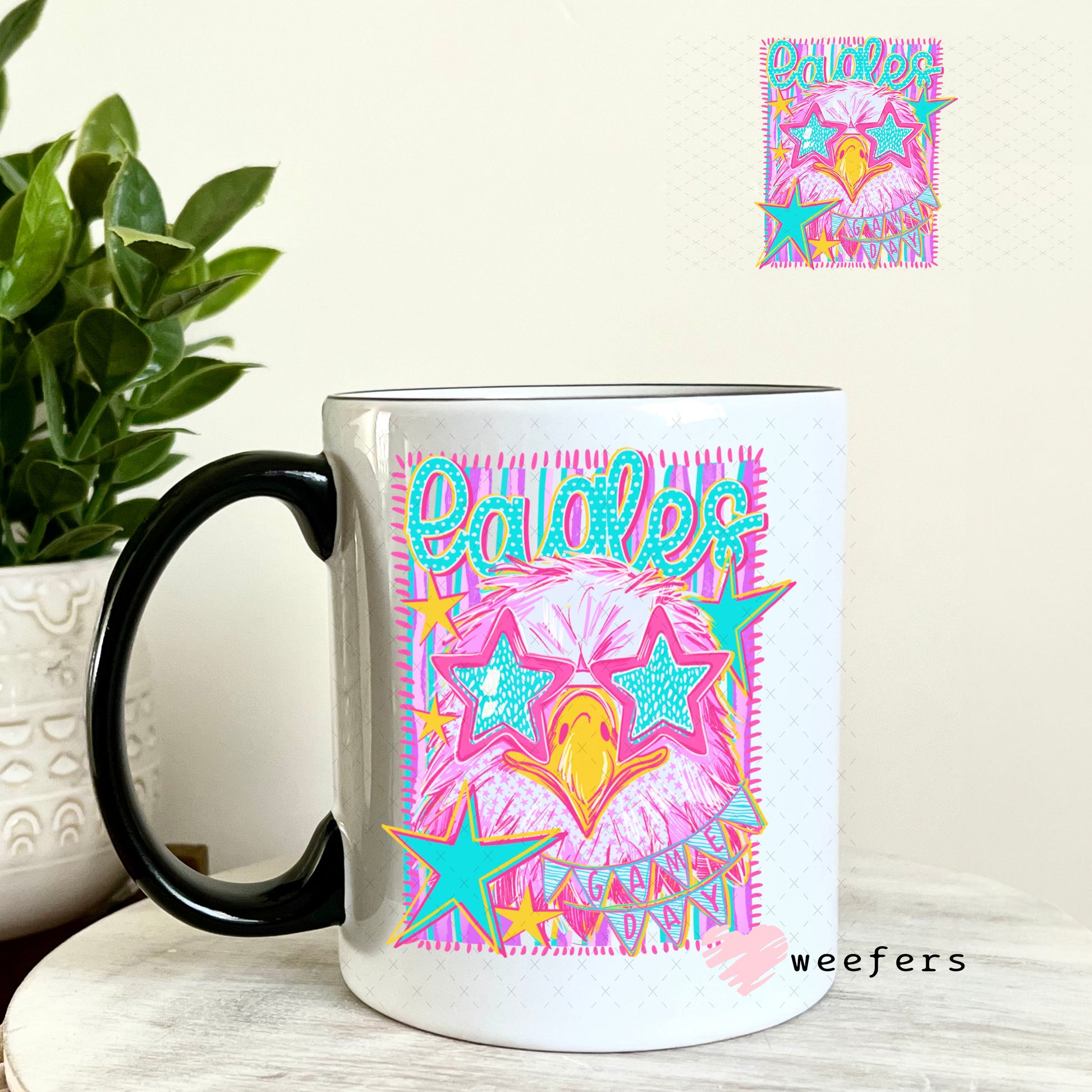 UV DTF Decal - Eagles Game Day Colorful Mascot 11oz Coffee Mug Weefers