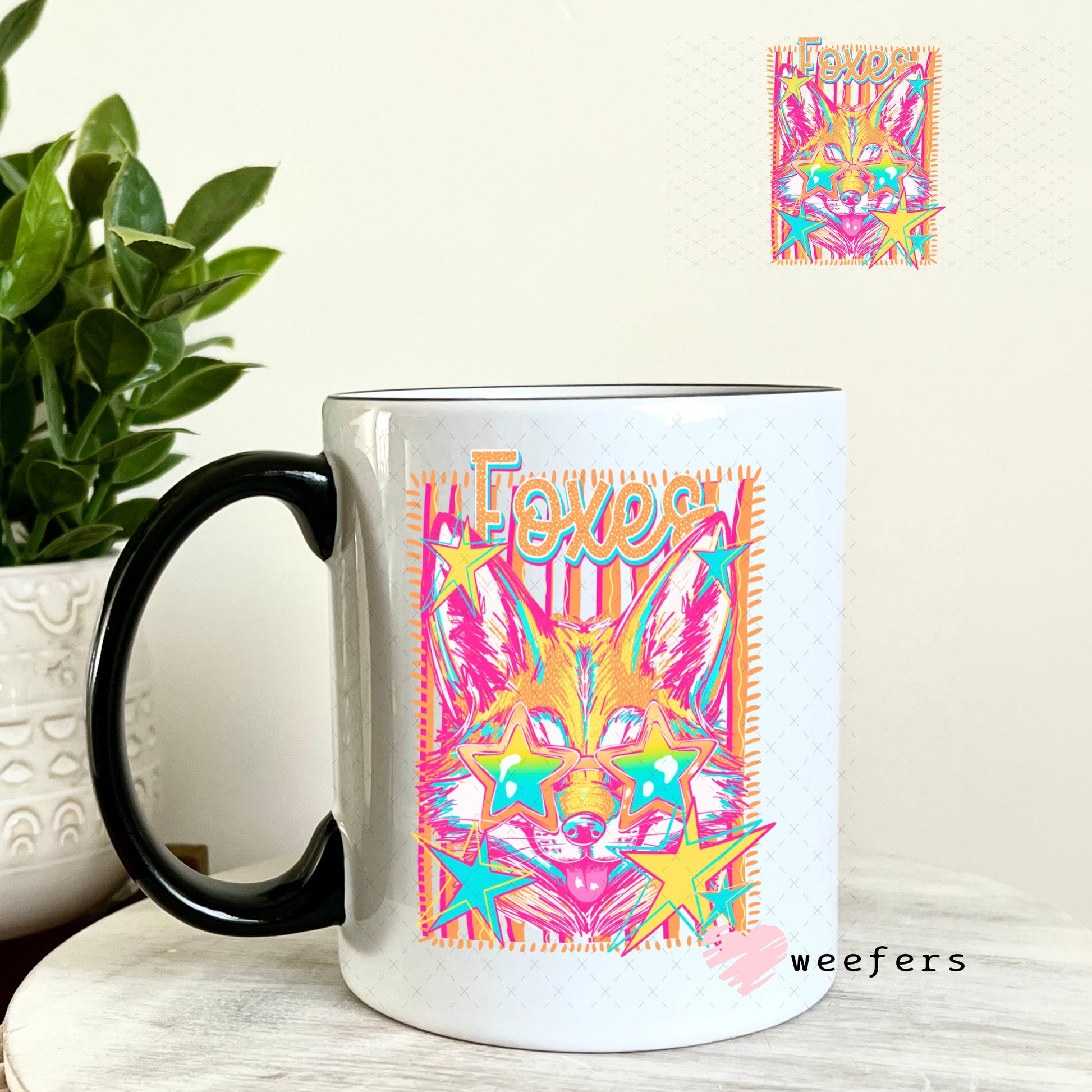 UV DTF Decal - Foxes Colorful Mascot 11oz Coffee Mug Weefers