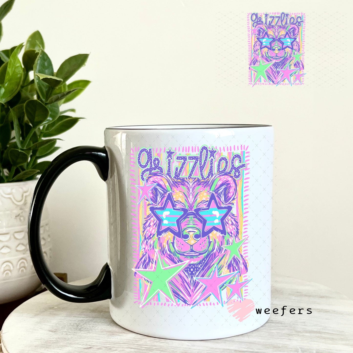 UV DTF Decal - Grizzlies Colorful Mascot 11oz Coffee Mug Weefers