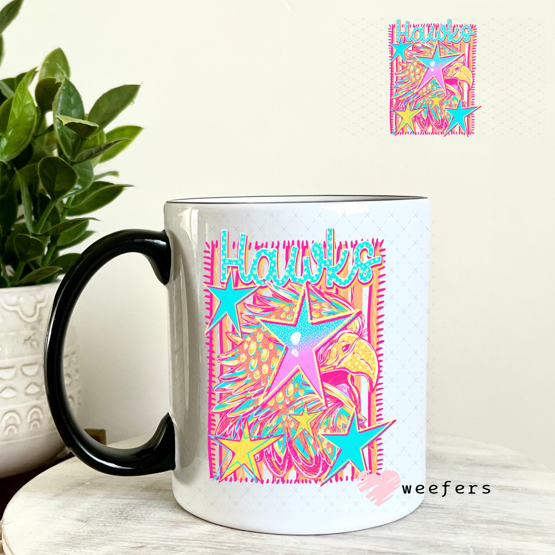 UV DTF Decal - Hawks Colorful Mascot 11oz Coffee Mug Weefers