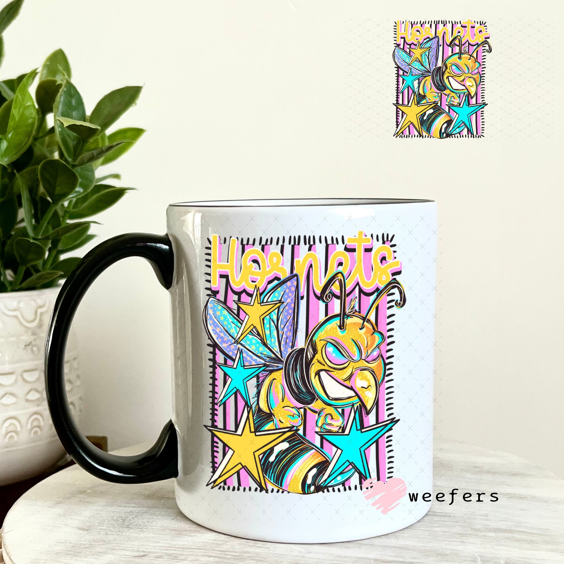 UV DTF Decal - Hornets Purple Teal Mascot 11oz Coffee Mug Weefers