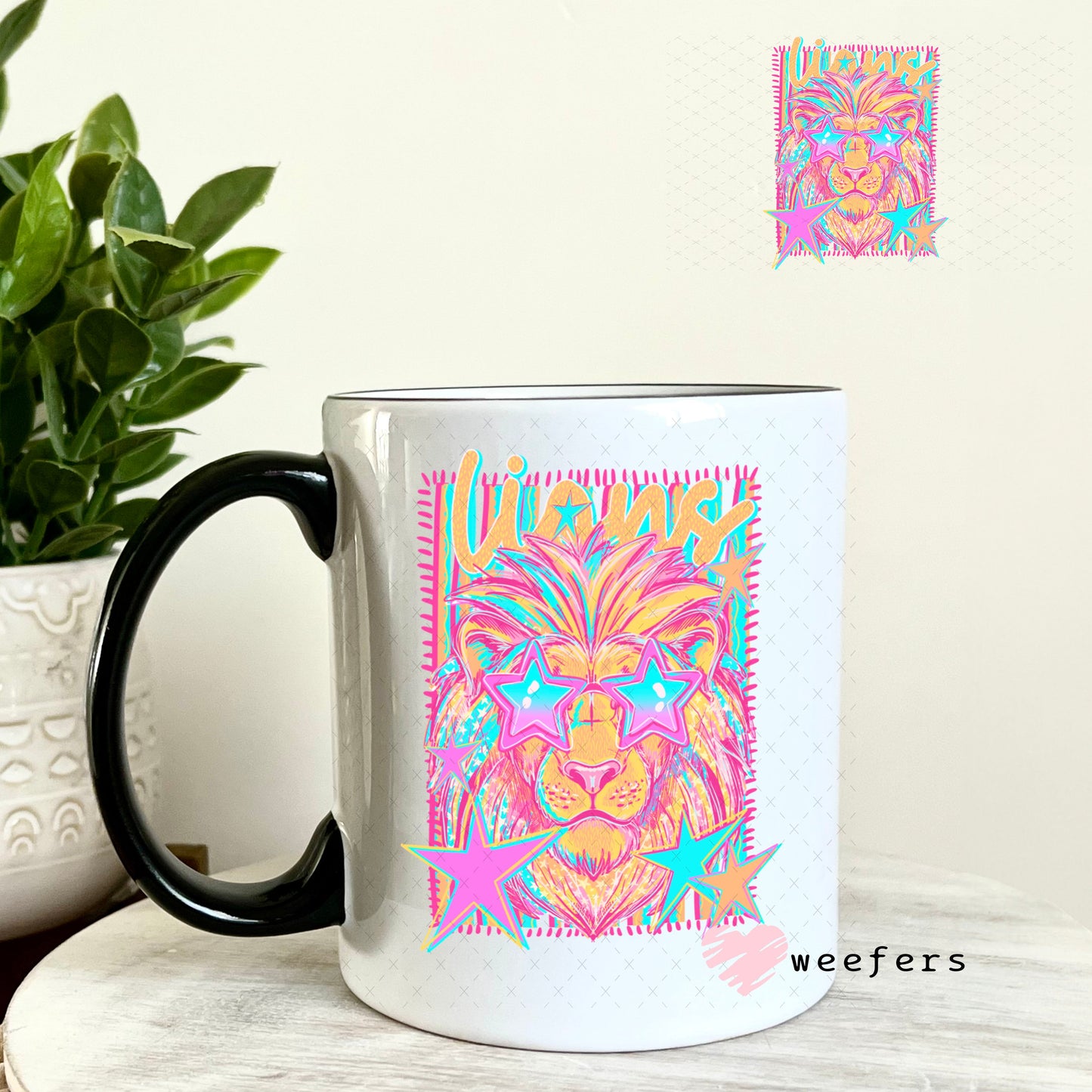 UV DTF Decal - Lions Colorful Mascot 11oz Coffee Mug Weefers