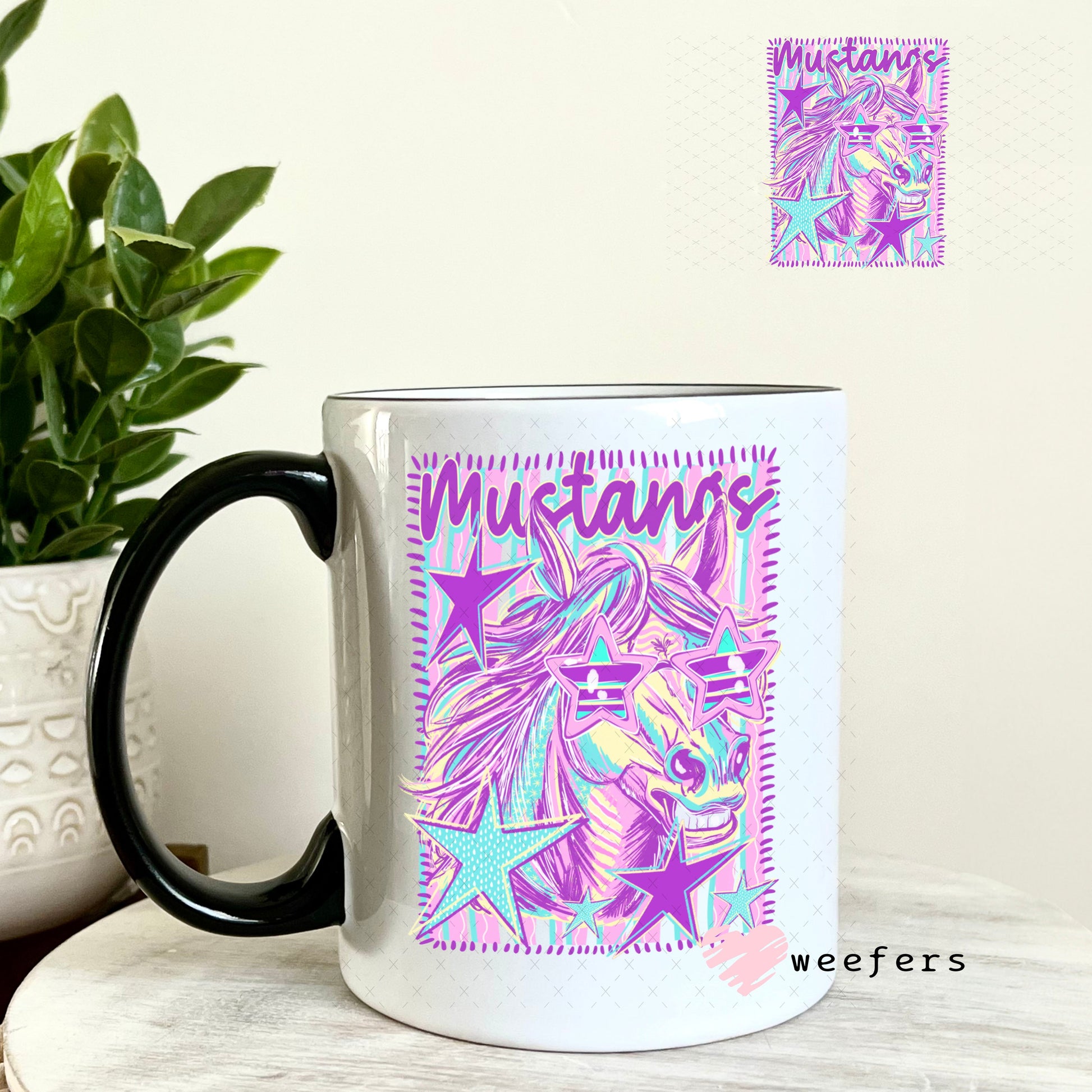 UV DTF Decal - Mustang Colorful Mascot 11oz Coffee Mug Weefers