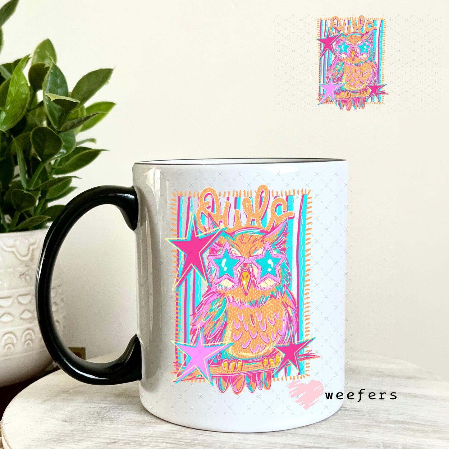 UV DTF Decal - Owls Colorful Mascot 11oz Coffee Mug Weefers