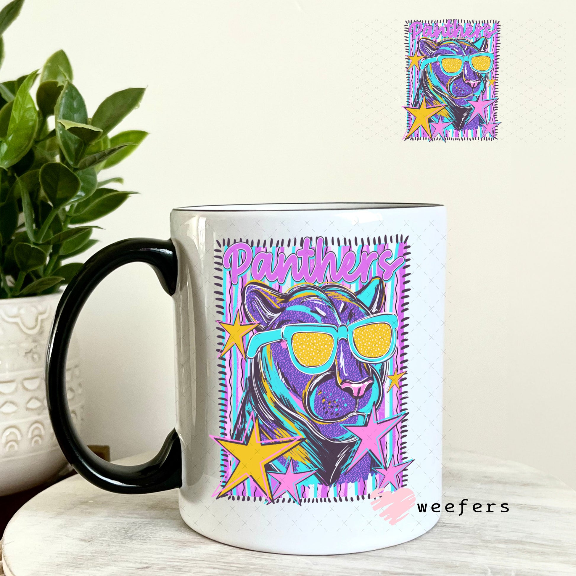 UV DTF Decal - Panthers Colorful Mascot 11oz Coffee Mug Weefers