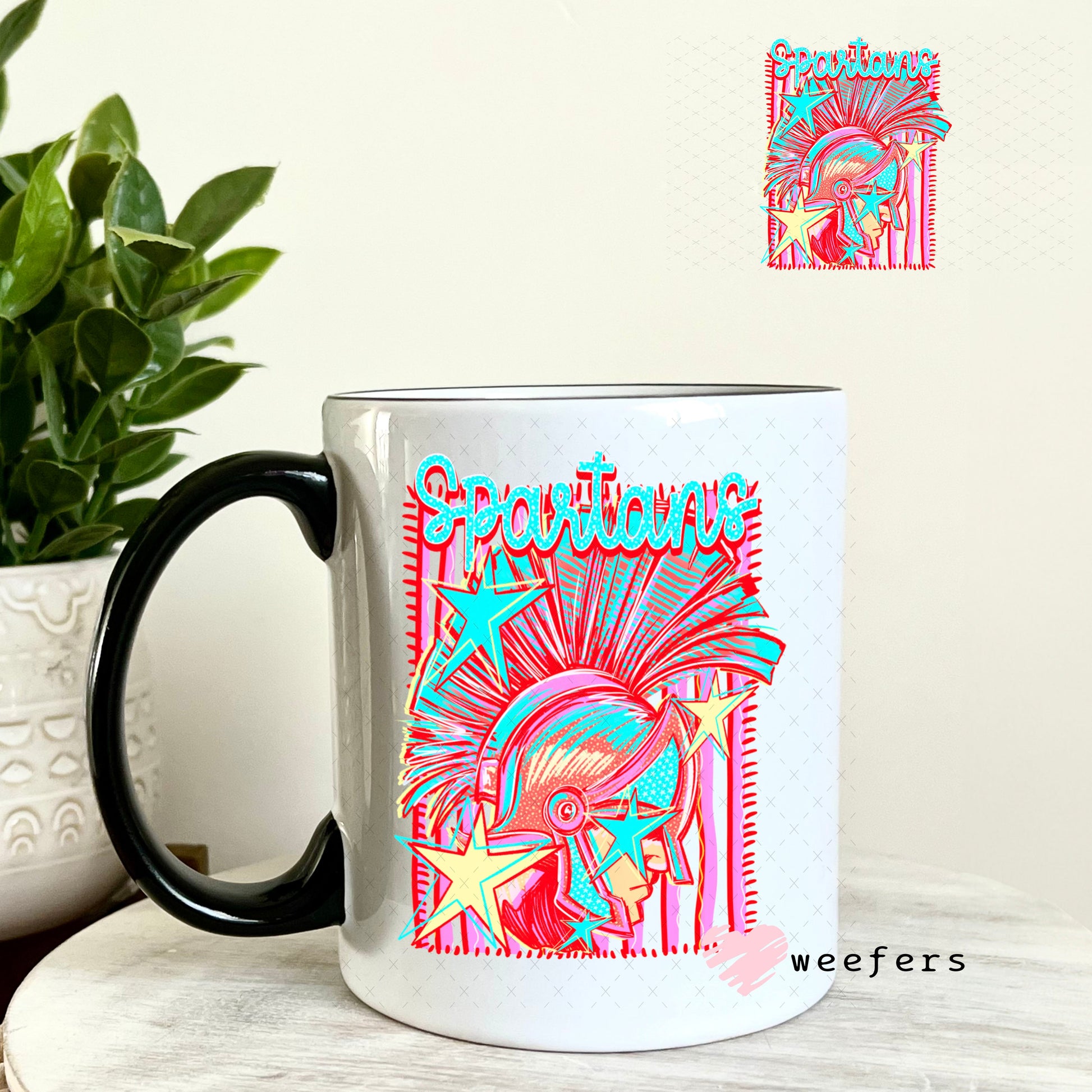 UV DTF Decal - Spartans Colorful Mascot 11oz Coffee Mug Weefers