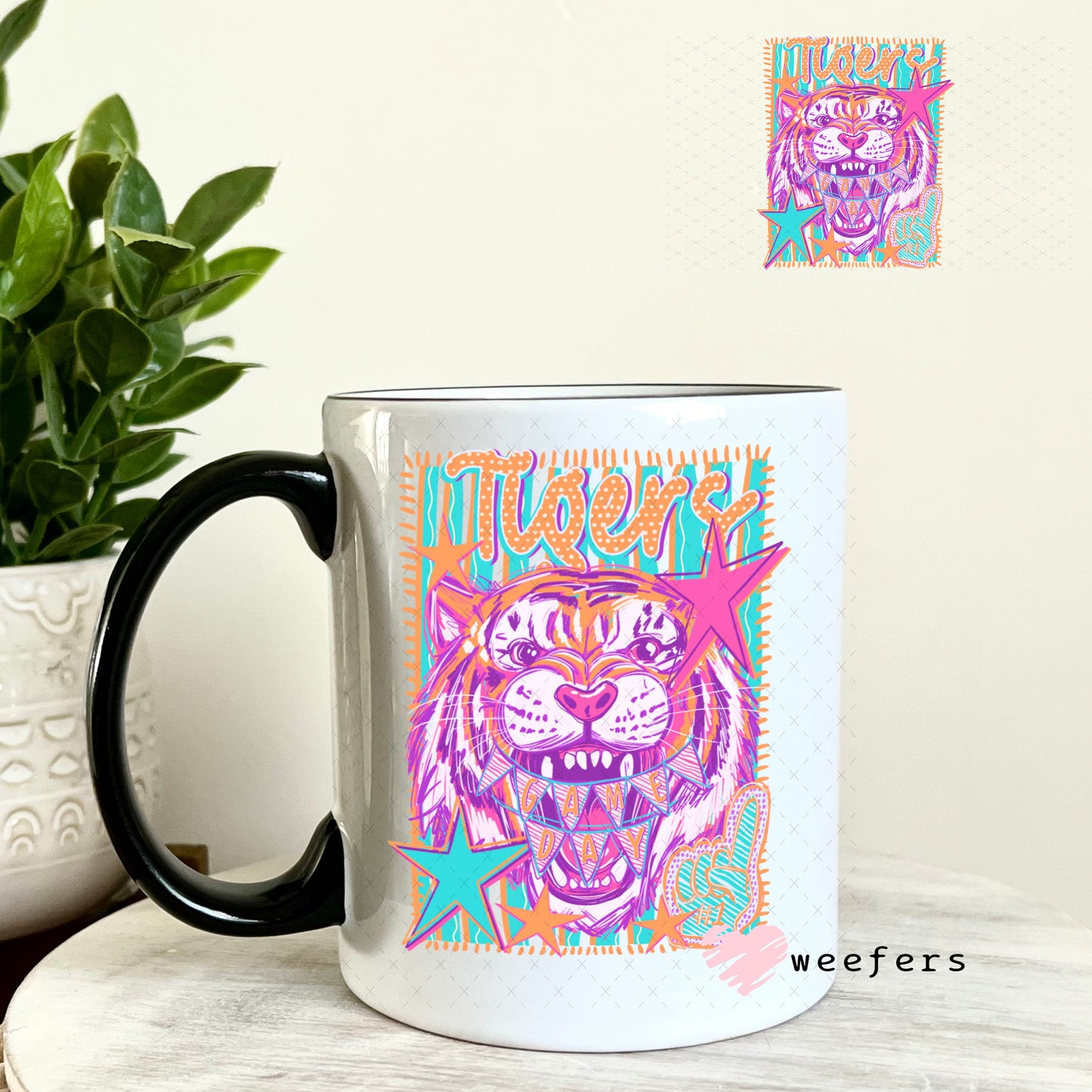 UV DTF Decal - Tigers Game Day Colorful Mascot 11oz Coffee Mug Weefers