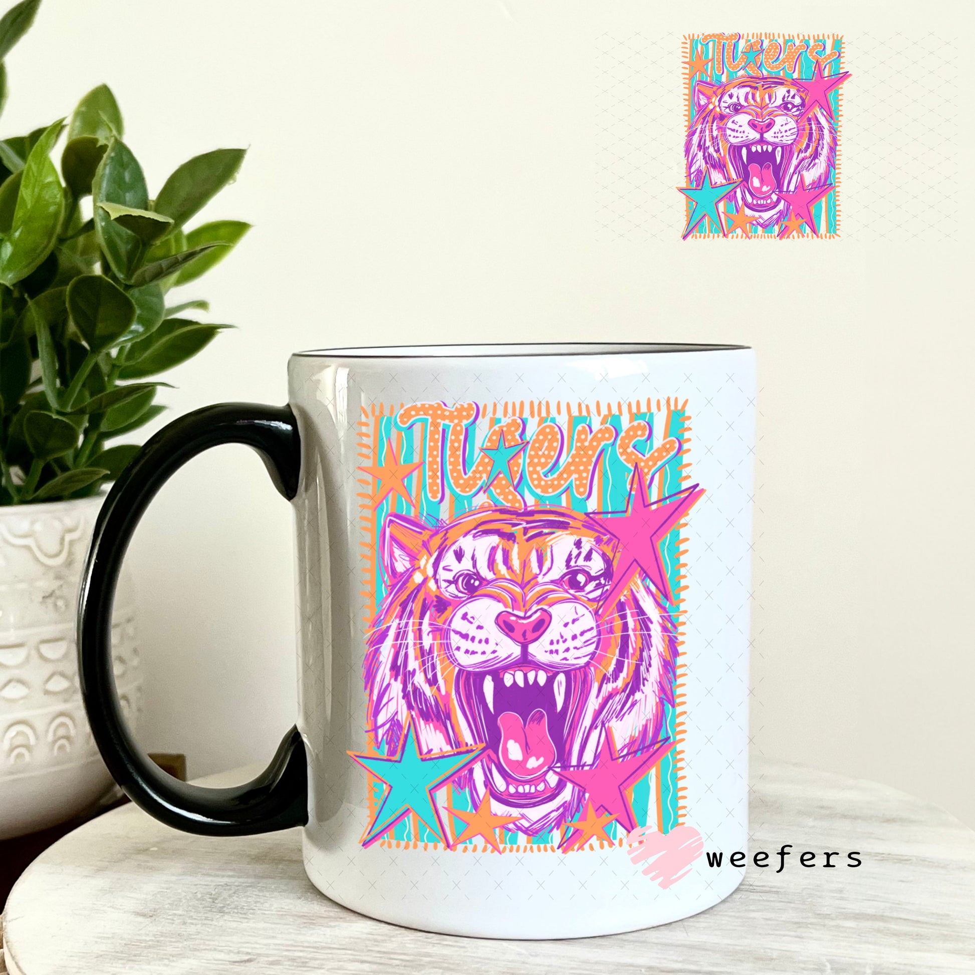 UV DTF Decal - Tigers Colorful Mascot 11oz Coffee Mug Weefers