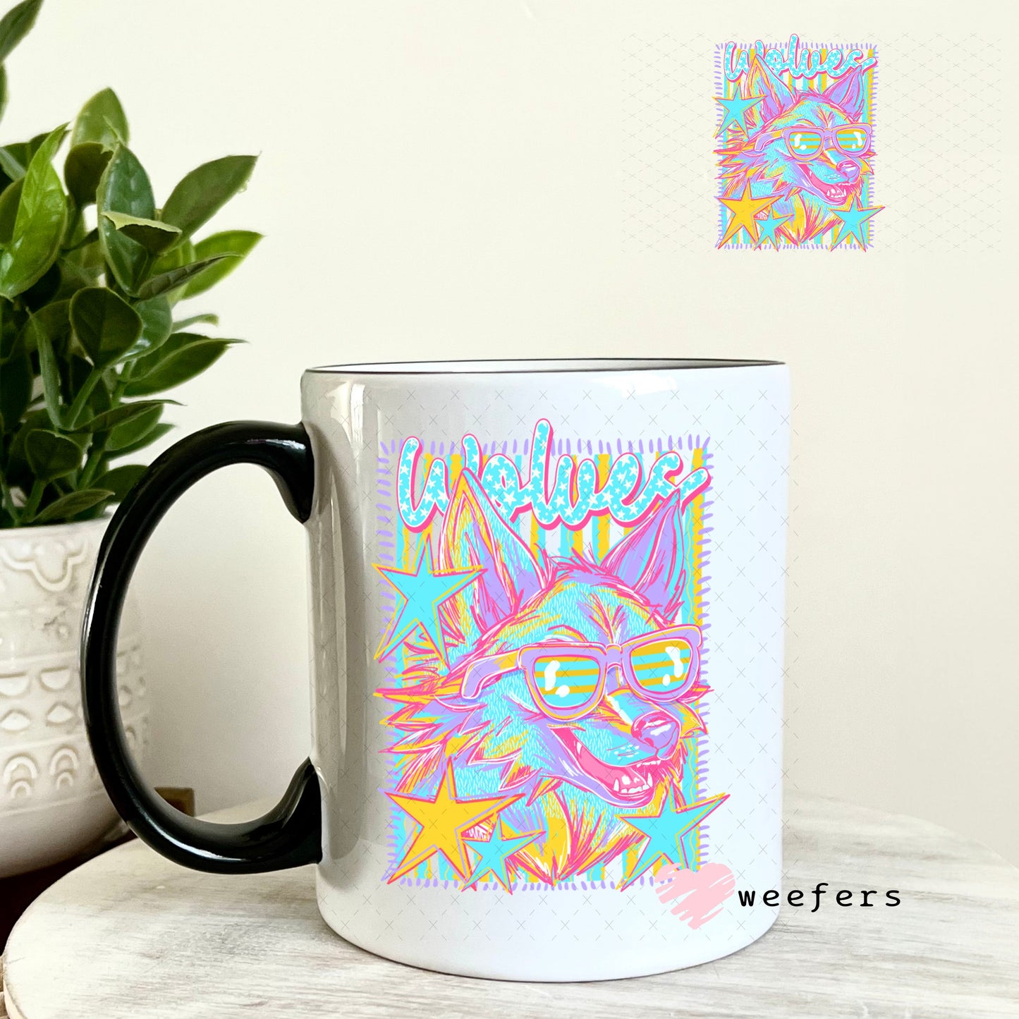 UV DTF Decal - Wolves Colorful Mascot 11oz Coffee Mug Weefers