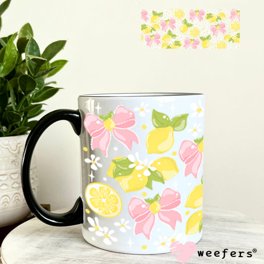 UV DTF Cup Wraps - Lemons and Pink Bows 11oz Coffee Mug Weefers