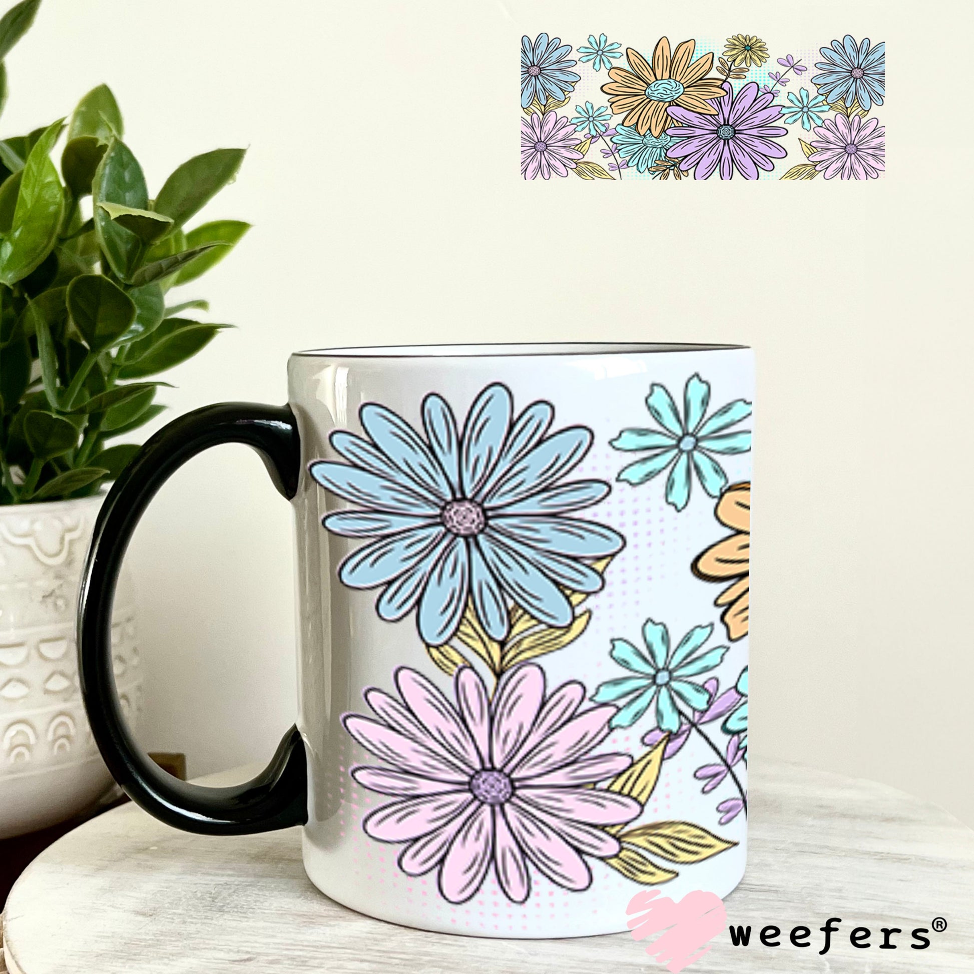 UV DTF Cup Wraps - Purple Blue Daisies 11oz Coffee Mug Weefers