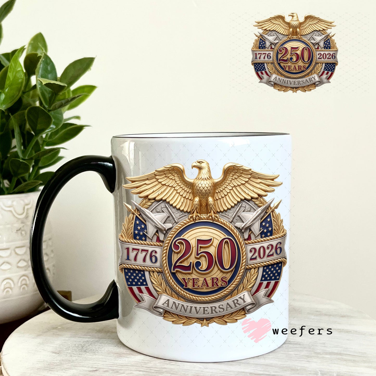 UV DTF Decal - Gold Eagle 250 Years Anniversary 11oz Coffee Mug Weefers