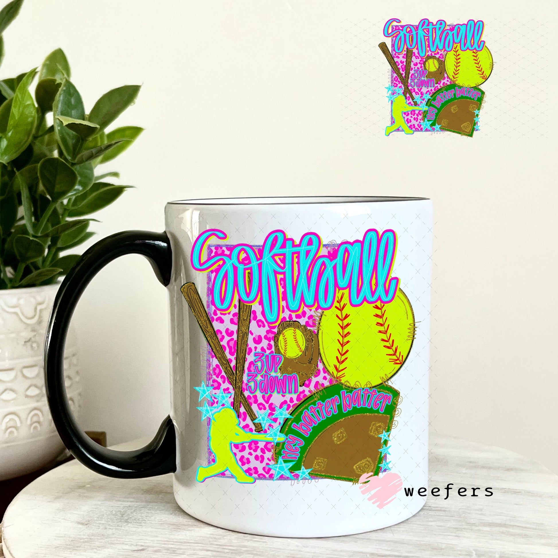UV DTF Decal - Softball 3 Up 3 Down 11oz Coffee Mug Weefers