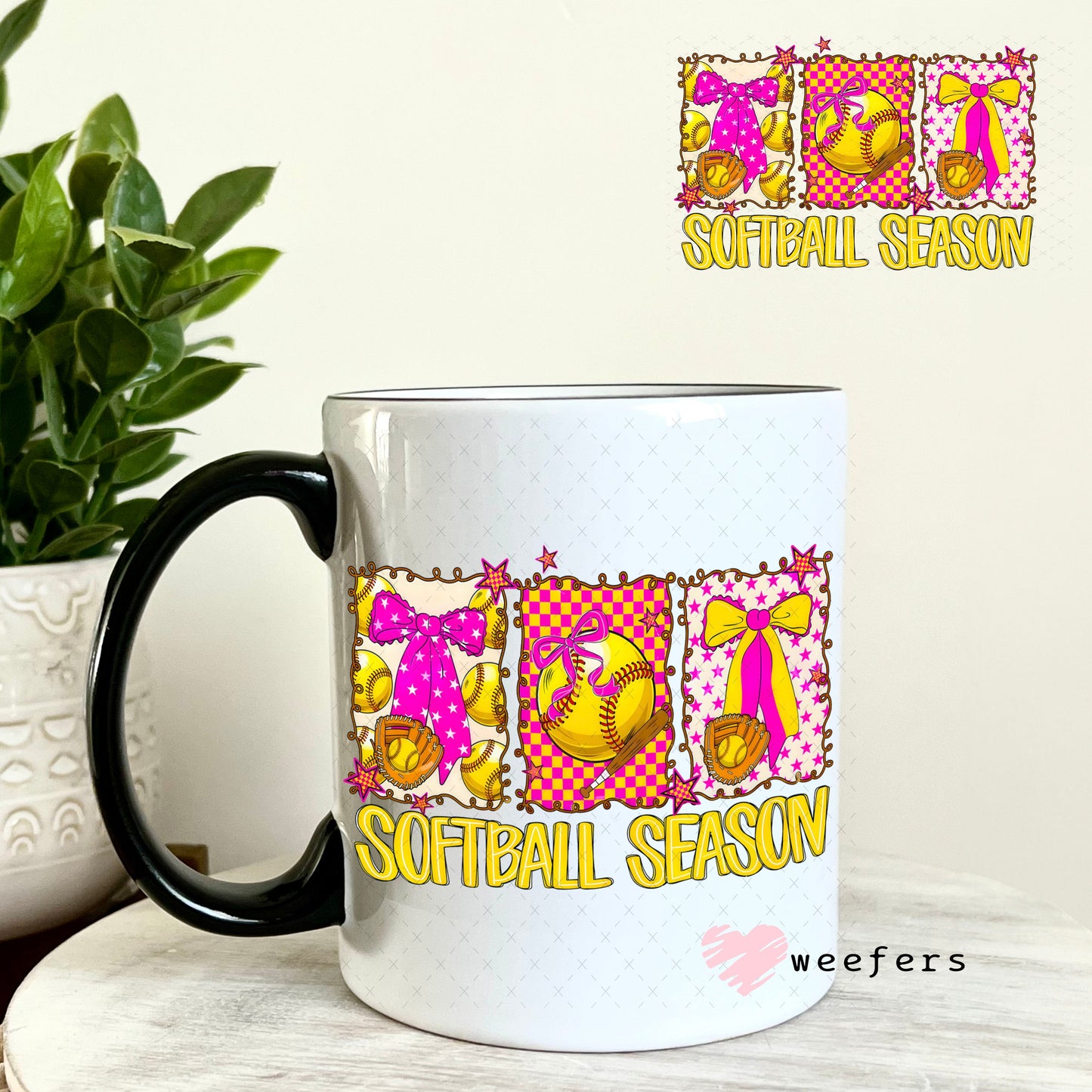 UV DTF Decal - Softball Season Pink 11oz Coffee Mug Weefers