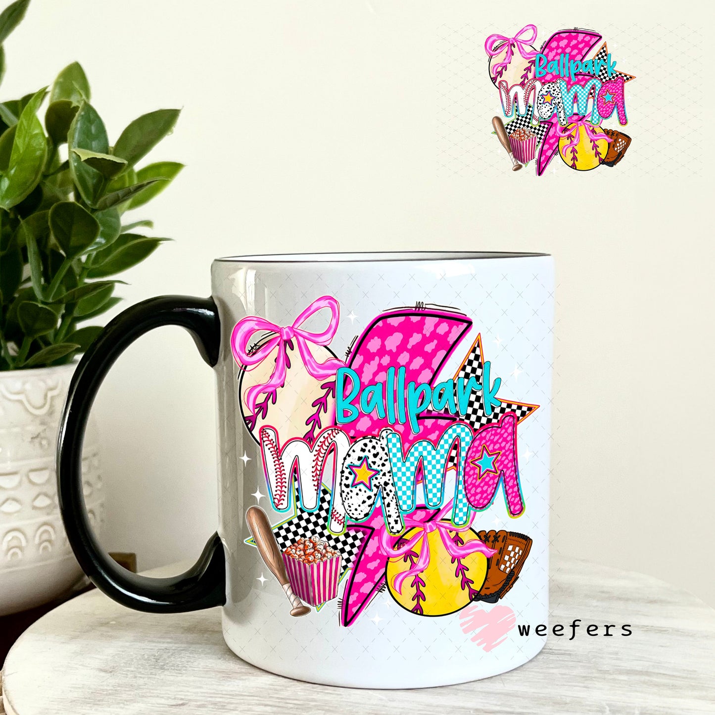 UV DTF Decal - Ballpark Mama Softball Baseball 11oz Coffee Mug Weefers